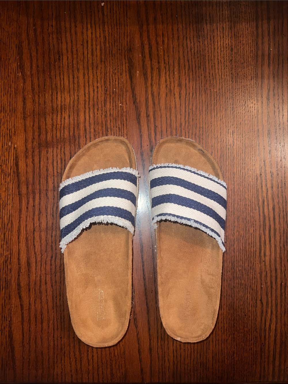 Striped Slide Sandals - Navy and White
